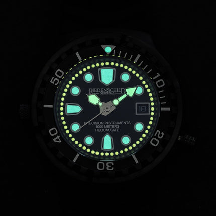 RIEDENSCHILD PRECISION INSRUMENTS GERMANY Divers Taucheruhr 1000m Helium Valve Watch Black/Light Blue image 1
