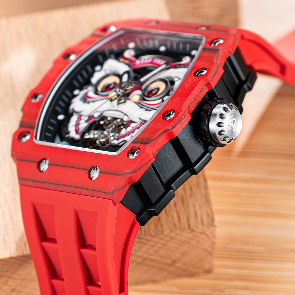 Reef Tiger Men's Chinese Lion Dance Automatic Skeleton Watch RGA3009 Red image 7