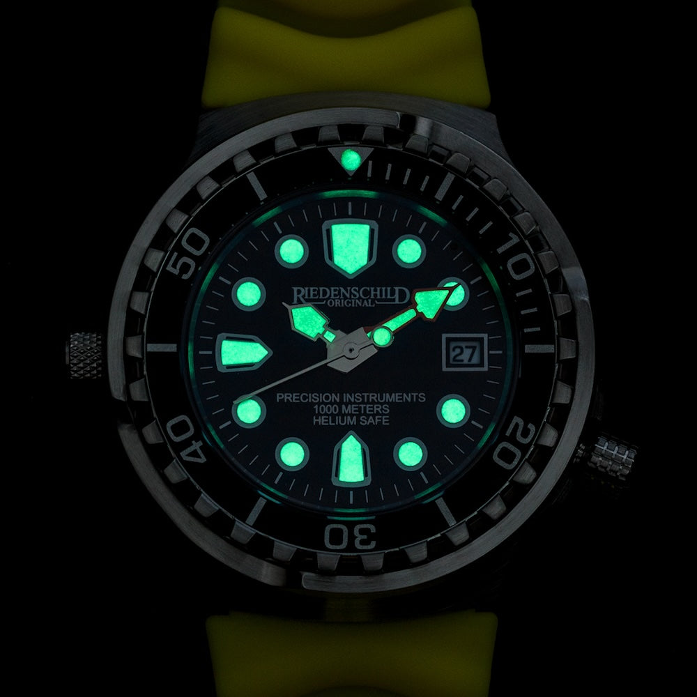 RIEDENSCHILD PRECISION INSRUMENTS GERMANY Divers Taucheruhr 1000m Helium Valve Watch Yellow image 2