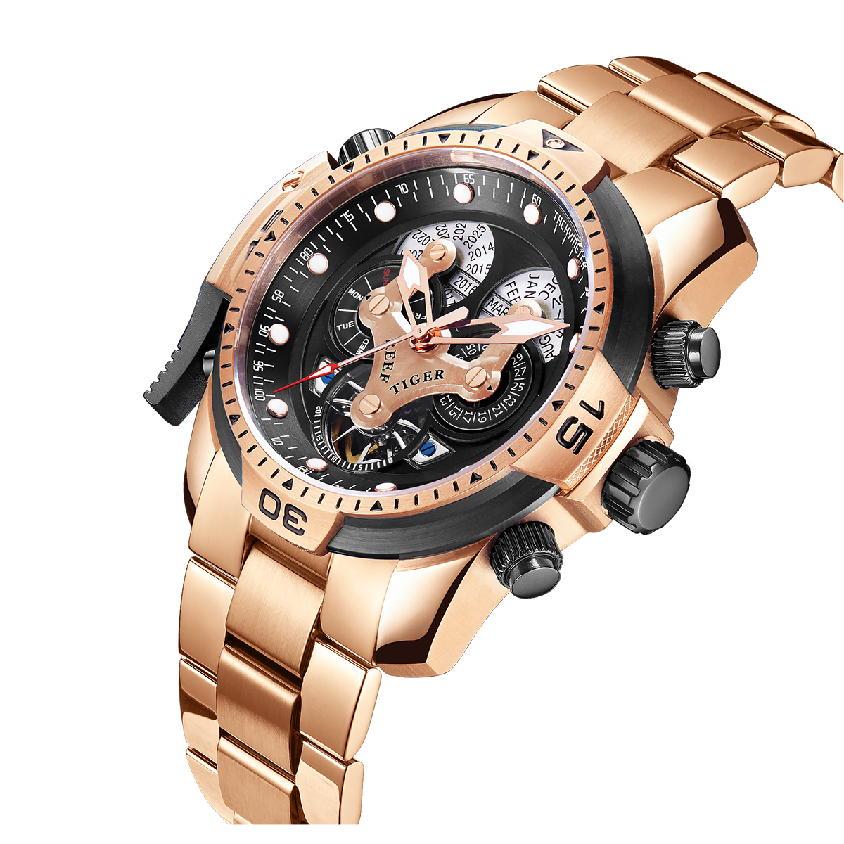 Best Reef Tiger Men's Aurora Concept Rose Gold Luxury Automatic Sport Watch image 1