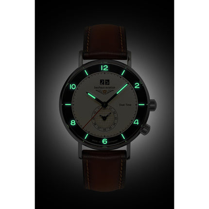 BAUHAUS AVIATION Men's Vintage Dual Time Leather Strap Watch 24462 image 1