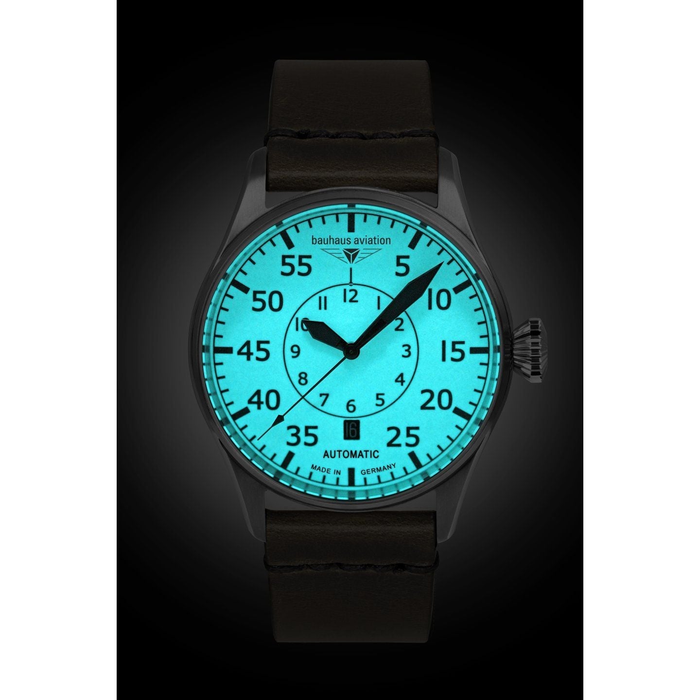 BAUHAUS AVIATION Men's Flight Control Automatic Night-Glow Leather Strap Watch 27565 image 2