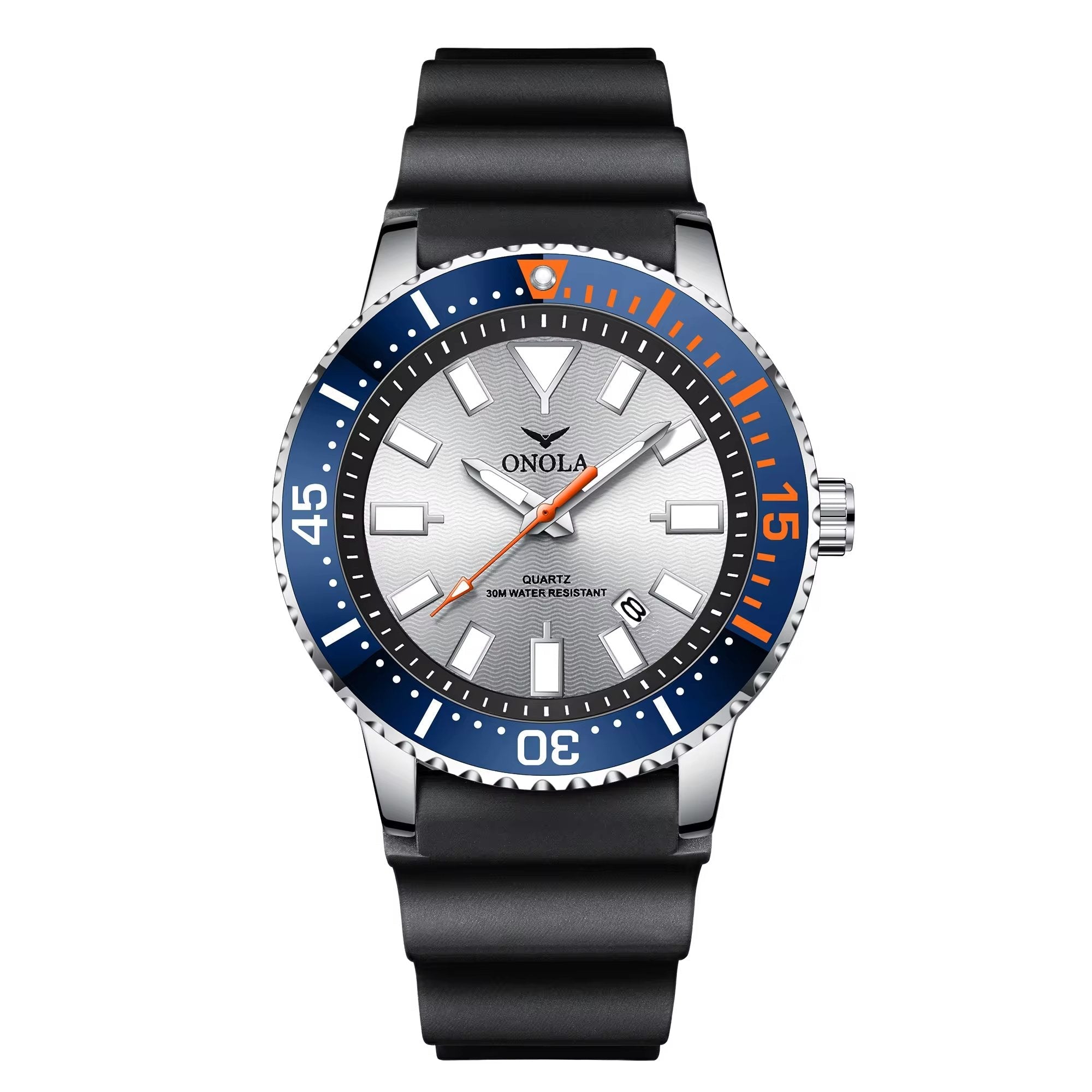 ONOLA Davaro Quartz Dive Inspired Silicone Strap Watch - Silver / Grey image