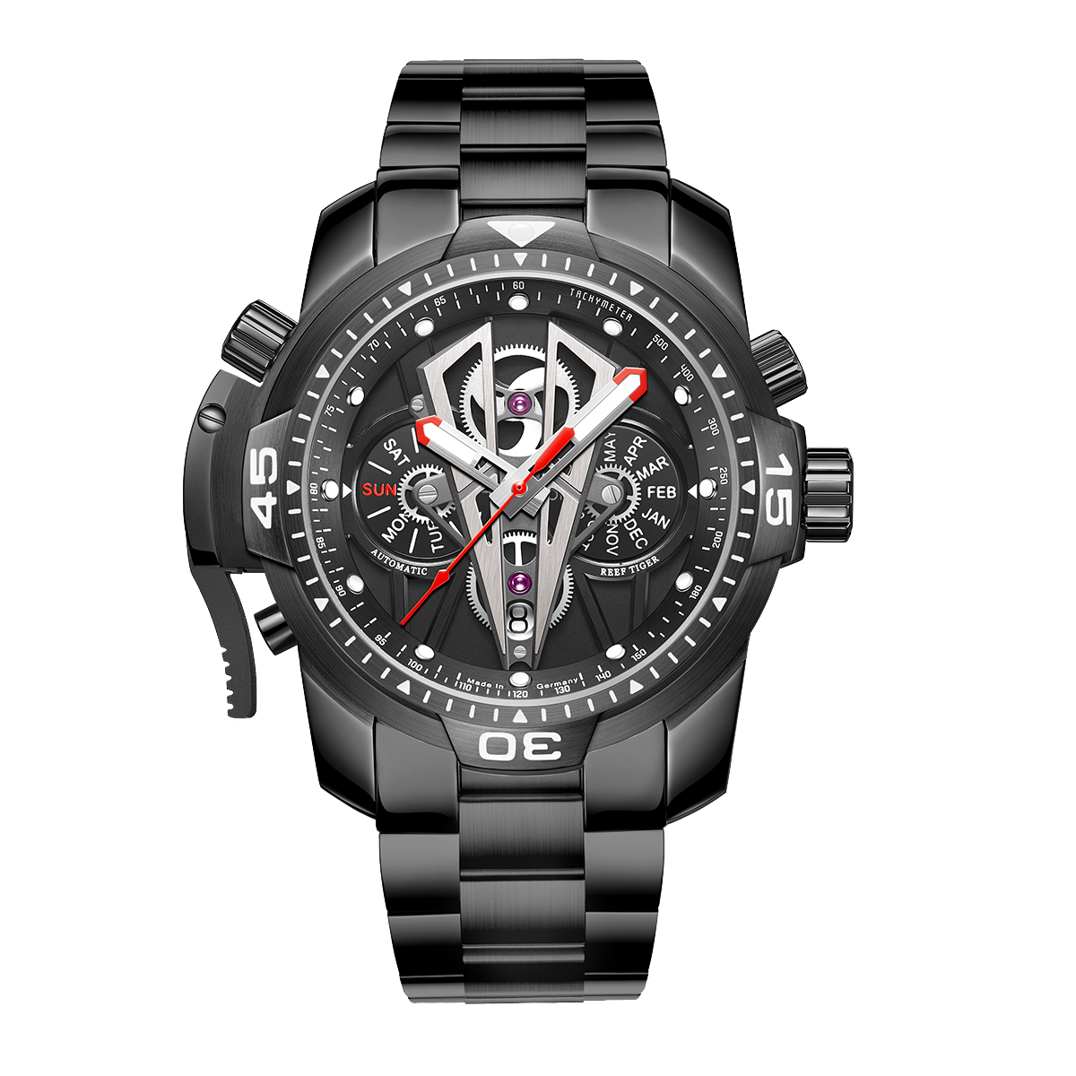 Reef Tiger Aurora Concept 2 Black PVD Automatic Military Sport Watch for Men - Steel image