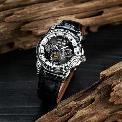 Reef Tiger Classic Philosopher Zirconia Bezel Multifunctional Mechanical Moon Phase Automatic Watch Black RGA1988 image 4