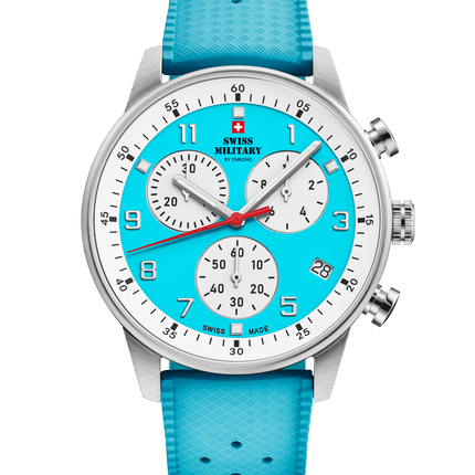 Swiss Military Minimalist Chronograph Watch – FKM-Rubber, Light-blue | SM34114.15 image 0