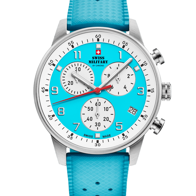Swiss Military Minimalist Chronograph Watch – FKM-Rubber, Light-blue | SM34114.15 image 0