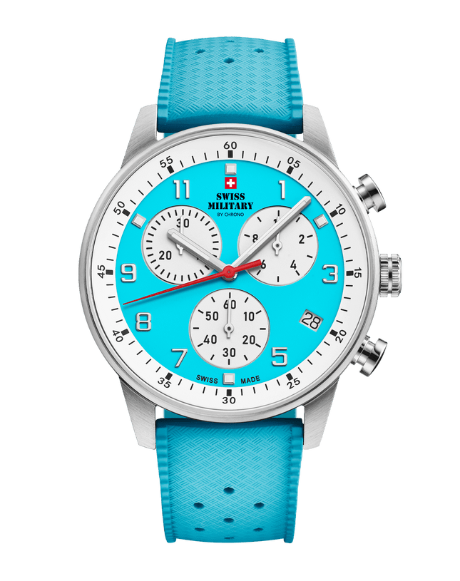 Swiss Military Minimalist Chronograph Watch – FKM-Rubber, Light-blue | SM34114.15 image 0