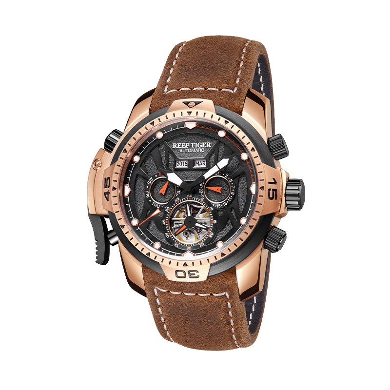 Reef Tiger Men's Aurora Transformers Skeleton Automatic Mechanical Watch - Leather image