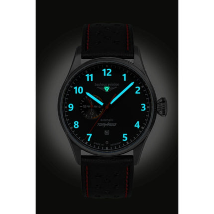 BAUHAUS AVIATION Men's Tornado Automatic 24-Hour Leather Strap Watch 27642 image 2