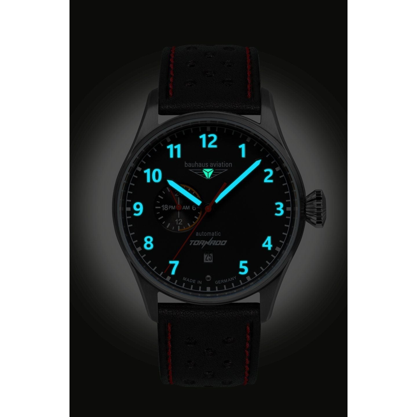 BAUHAUS AVIATION Men's Tornado Automatic 24-Hour Leather Strap Watch 27642 image 2