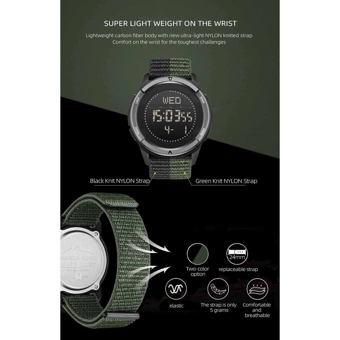 NORTH EDGE Tactical Alps Watch Green Nylon