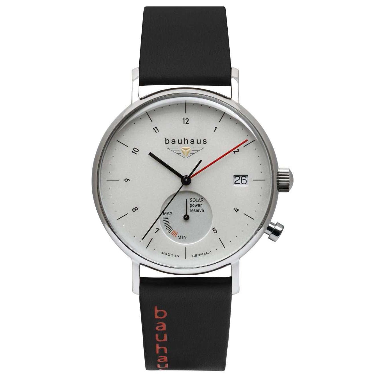 BAUHAUS Men's Solar Leather Strap Watch with Power Display 21121