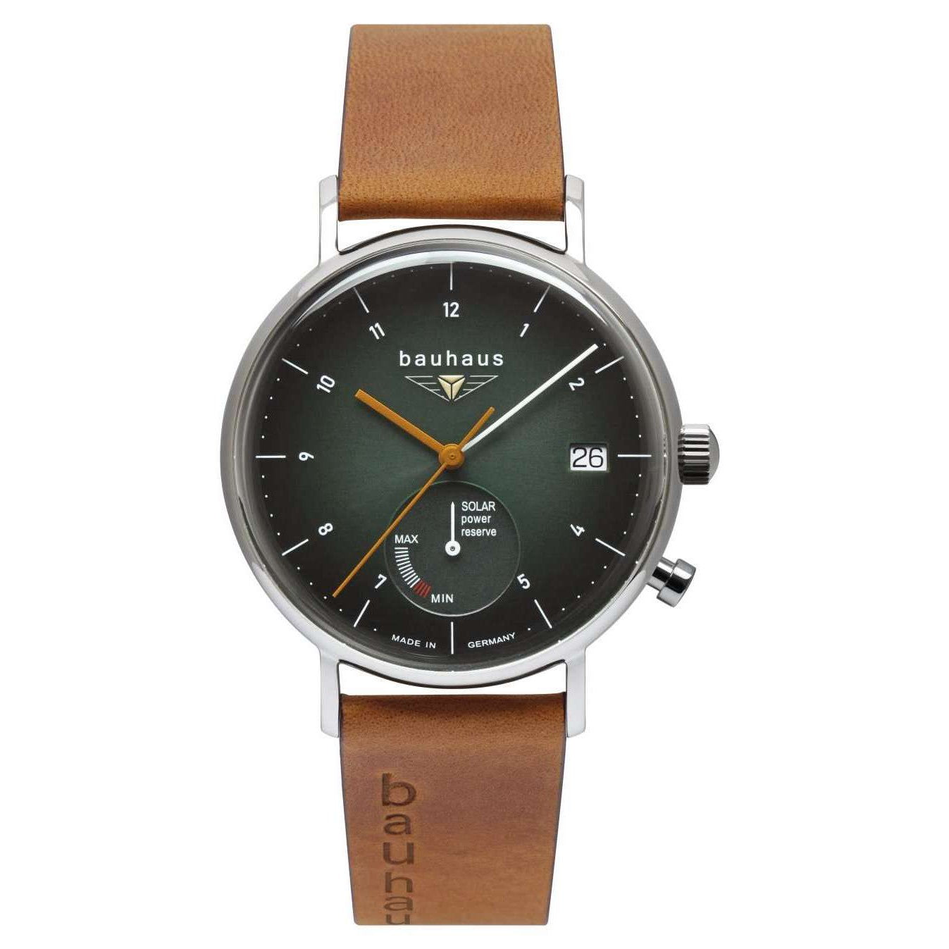 BAUHAUS Men's Solar Leather Strap Watch with Power Display 21124