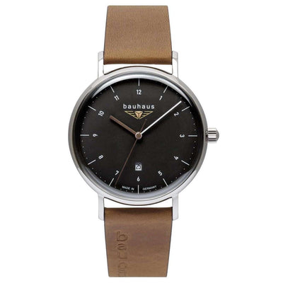 BAUHAUS Men's Quartz Date Series Leather Strap Watch 21422