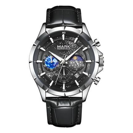 Mark Fairwhale FW-5870 LUNAVOR - Men’s Moon Phase Chronograph Leather Strap Watch