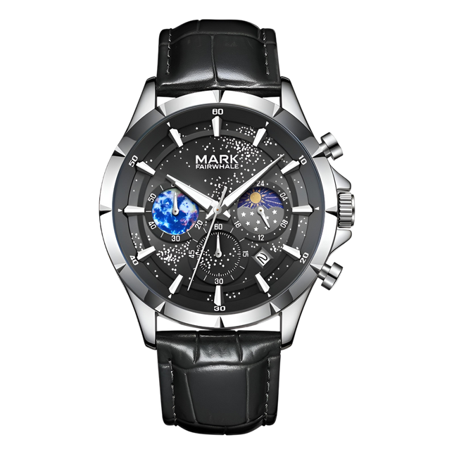 Mark Fairwhale FW-5870 LUNAVOR - Men’s Moon Phase Chronograph Leather Strap Watch