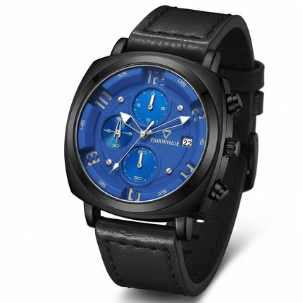 Mark Fairwhale FW-5510 AEROCOMMANDER Leather Military Watch with Blue Dial