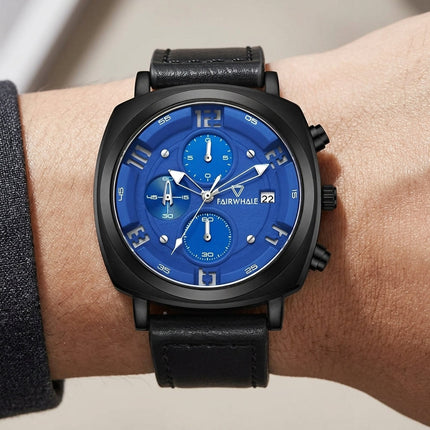 Mark Fairwhale FW-5510 AEROCOMMANDER Leather Military Watch with Blue Dial