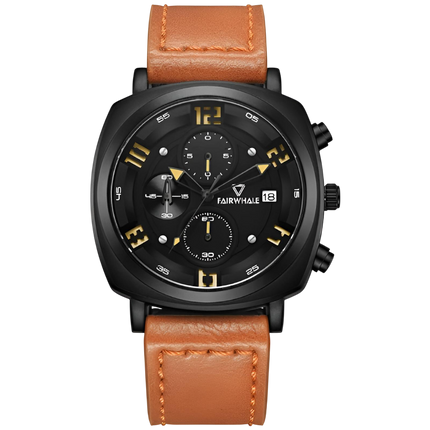 Mark Fairwhale FW-5510 AEROCOMMANDER Leather Military Watch with Blue Dial