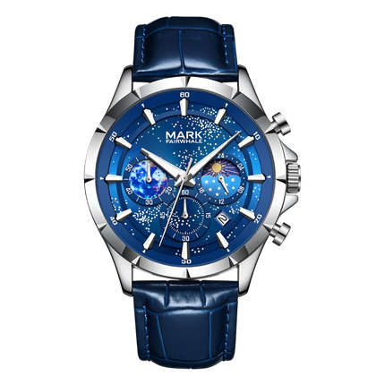 Mark Fairwhale FW-5870 LUNAVOR - Men’s Moon Phase Chronograph Leather Strap Watch