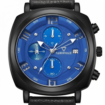 Mark Fairwhale FW-5510 AEROCOMMANDER Leather Military Watch with Blue Dial