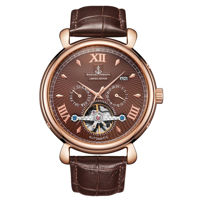 SAMUEL JOSEPH London Limited Edition Mocha & Gold Automatic Skeleton Men's Watch