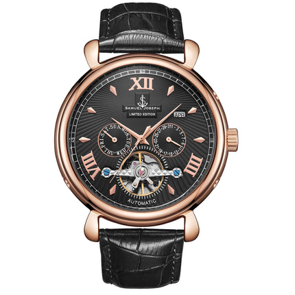 SAMUEL JOSEPH London Limited Edition Black & Gold Automatic Skeleton Men's Watch