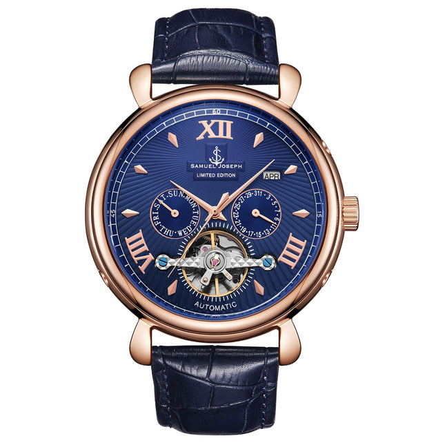 SAMUEL JOSEPH London Limited Edition Navy & Gold Automatic Skeleton Men's Watch