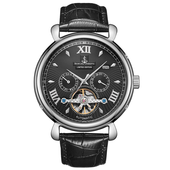 SAMUEL JOSEPH London Limited Edition Black & Silver Automatic Skeleton Men's Watch