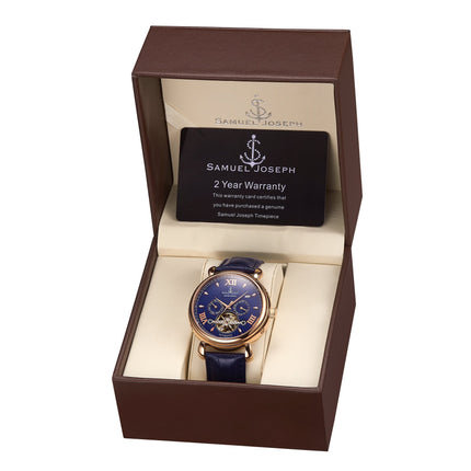 SAMUEL JOSEPH London Limited Edition Navy & Gold Automatic Skeleton Men's Watch
