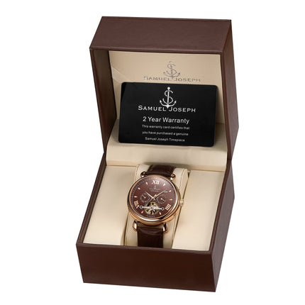 SAMUEL JOSEPH London Limited Edition Mocha & Gold Automatic Skeleton Men's Watch