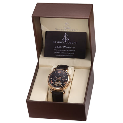 SAMUEL JOSEPH London Limited Edition Black & Gold Automatic Skeleton Men's Watch