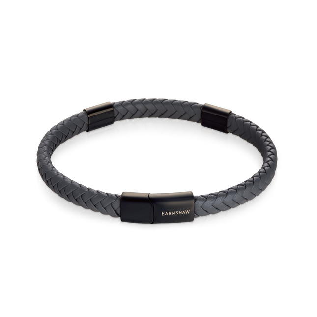 THOMAS EARNSHAW BEAUFORT LEATHER BRACELET ASHEN NOIR ES-001-B2