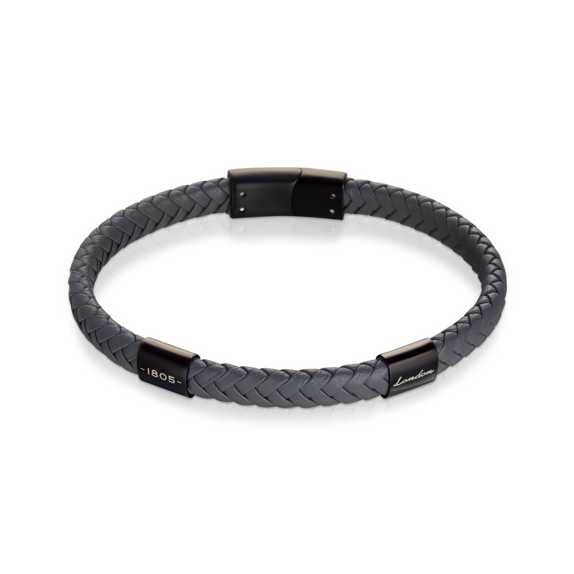 THOMAS EARNSHAW BEAUFORT LEATHER BRACELET ASHEN NOIR ES-001-B2