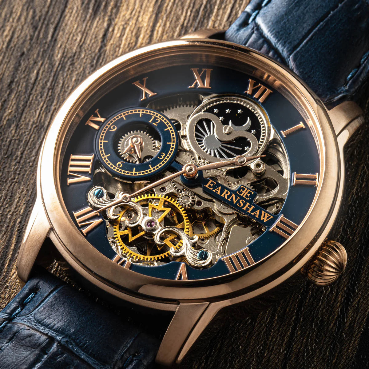 THOMAS EARNSHAW LONGITUDE DUAL TIME AUTOMATIC BLUE ROSE GOLD ES-8006-0A