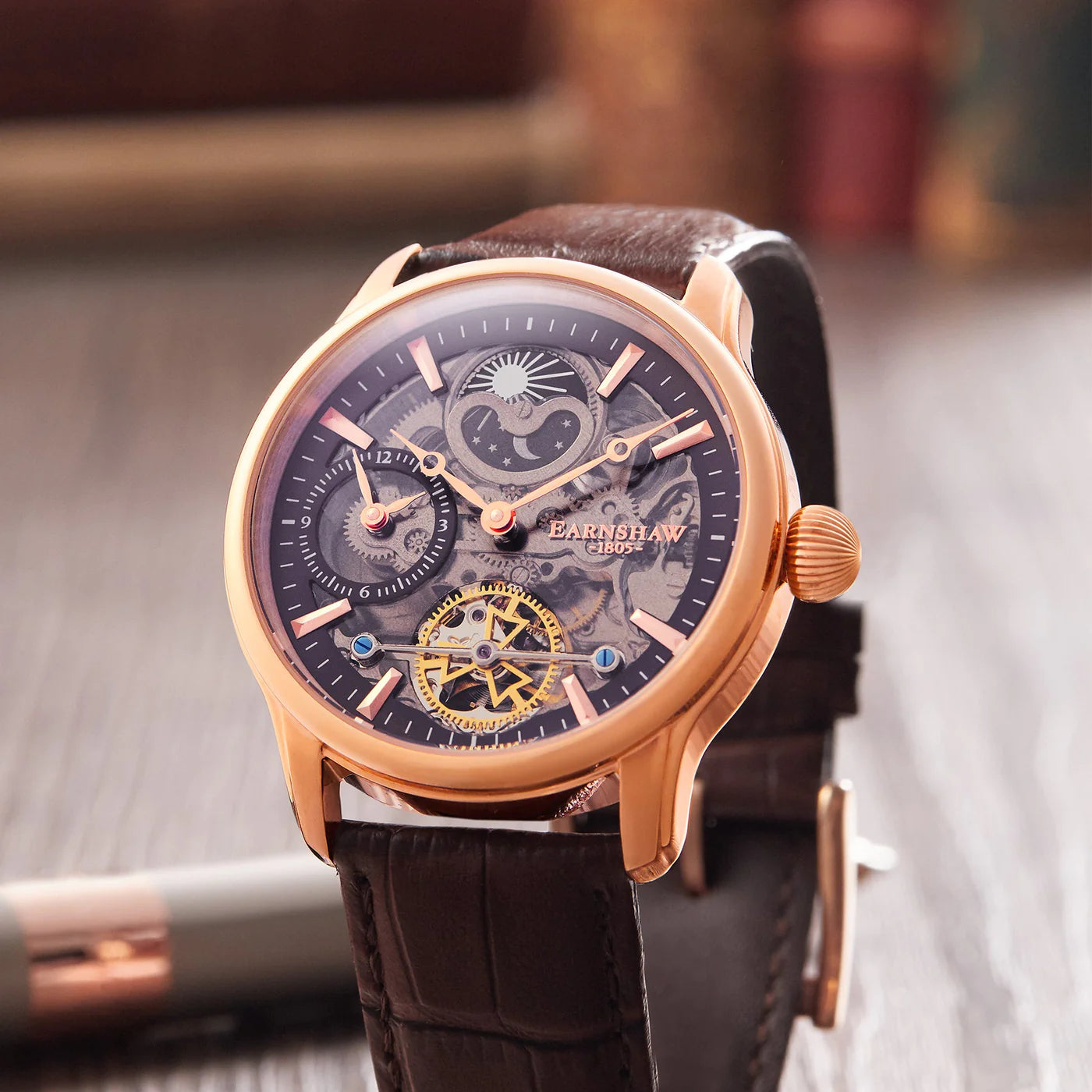 THOMAS EARNSHAW LONGITUDE DUAL TIME AUTOMATIC Cherry Brown