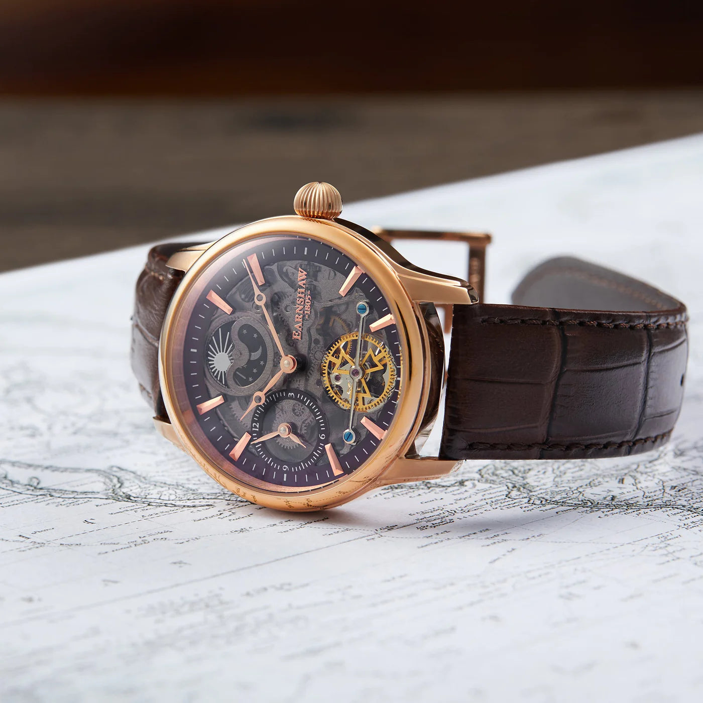 THOMAS EARNSHAW LONGITUDE DUAL TIME AUTOMATIC Cherry Brown