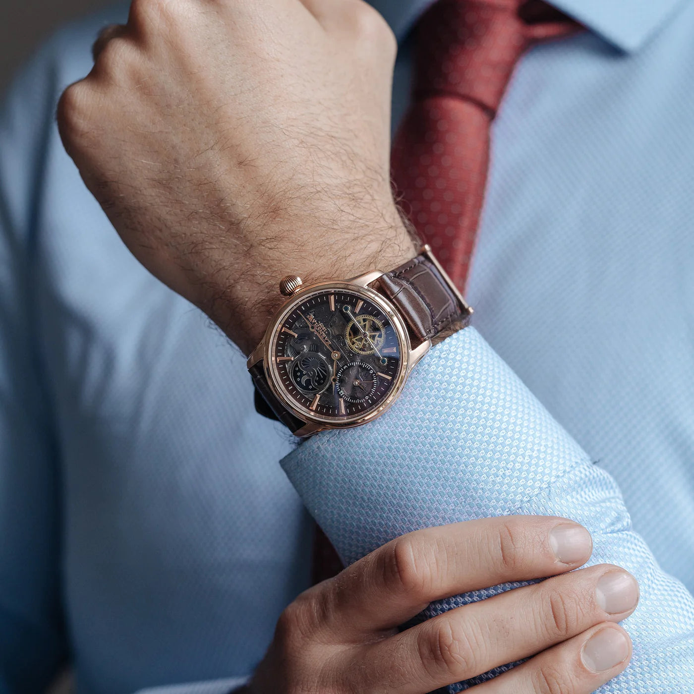 THOMAS EARNSHAW LONGITUDE DUAL TIME AUTOMATIC Cherry Brown