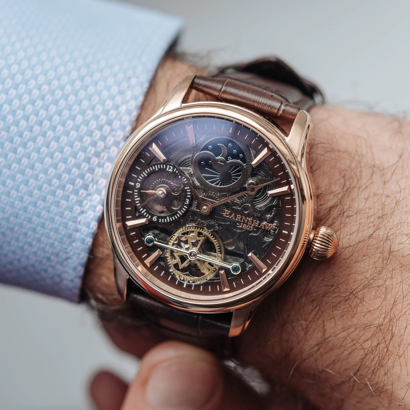 THOMAS EARNSHAW LONGITUDE DUAL TIME AUTOMATIC Cherry Brown