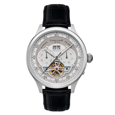 THOMAS EARNSHAW BARON GRAND DATE CALENDAR OPEN HEART AUTOMATIC HEATHER GREY ES-8187-01