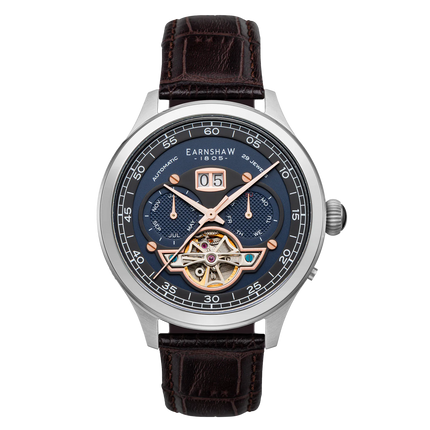 THOMAS EARNSHAW BARON GRAND DATE CALENDAR OPEN HEART AUTOMATIC CRISPLY BLUE  ES-8187-02