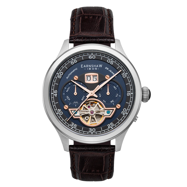 THOMAS EARNSHAW BARON GRAND DATE CALENDAR OPEN HEART AUTOMATIC CRISPLY BLUE  ES-8187-02