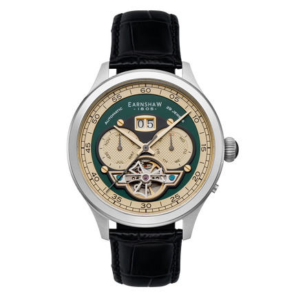 THOMAS EARNSHAW BARON GRAND DATE CALENDAR OPEN HEART AUTOMATIC Forestry Green  ES-8187-03