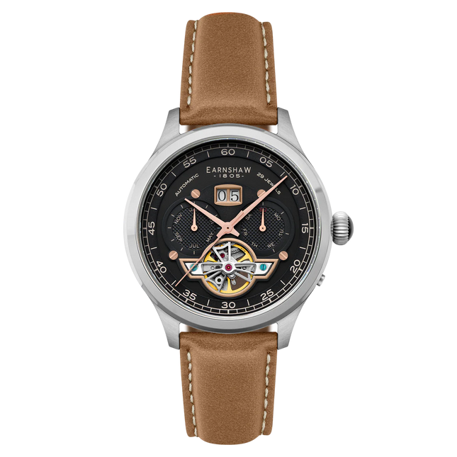 THOMAS EARNSHAW BARON GRAND DATE CALENDAR OPEN HEART AUTOMATIC Abbey Black