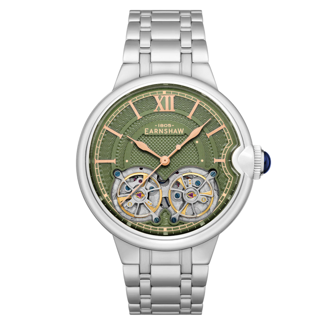 THOMAS EARNSHAW BARALLIER DUAL OPEN HEART AUTOMATIC Olive Green ES-8266-77