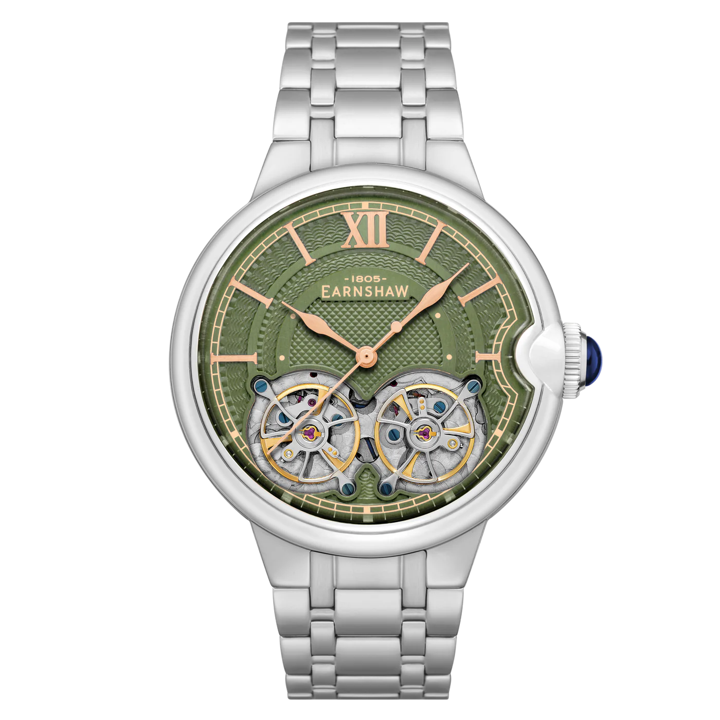 THOMAS EARNSHAW BARALLIER DUAL OPEN HEART AUTOMATIC Olive Green ES-8266-77