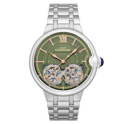 THOMAS EARNSHAW BARALLIER DUAL OPEN HEART AUTOMATIC Olive Green ES-8266-77