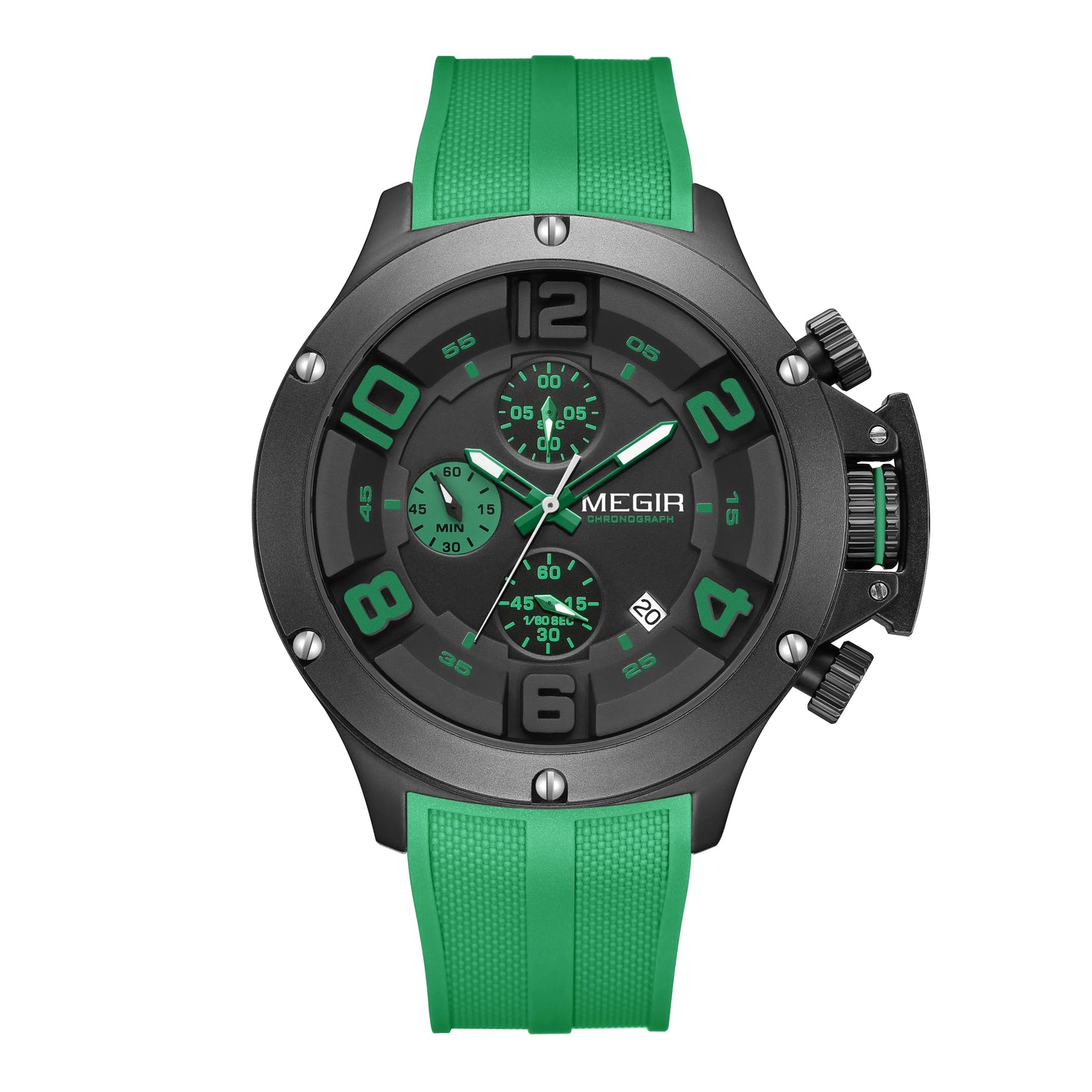 MEGIR Men's Submarine II Chronograph Date 47mm Silicone Strap Watch Green