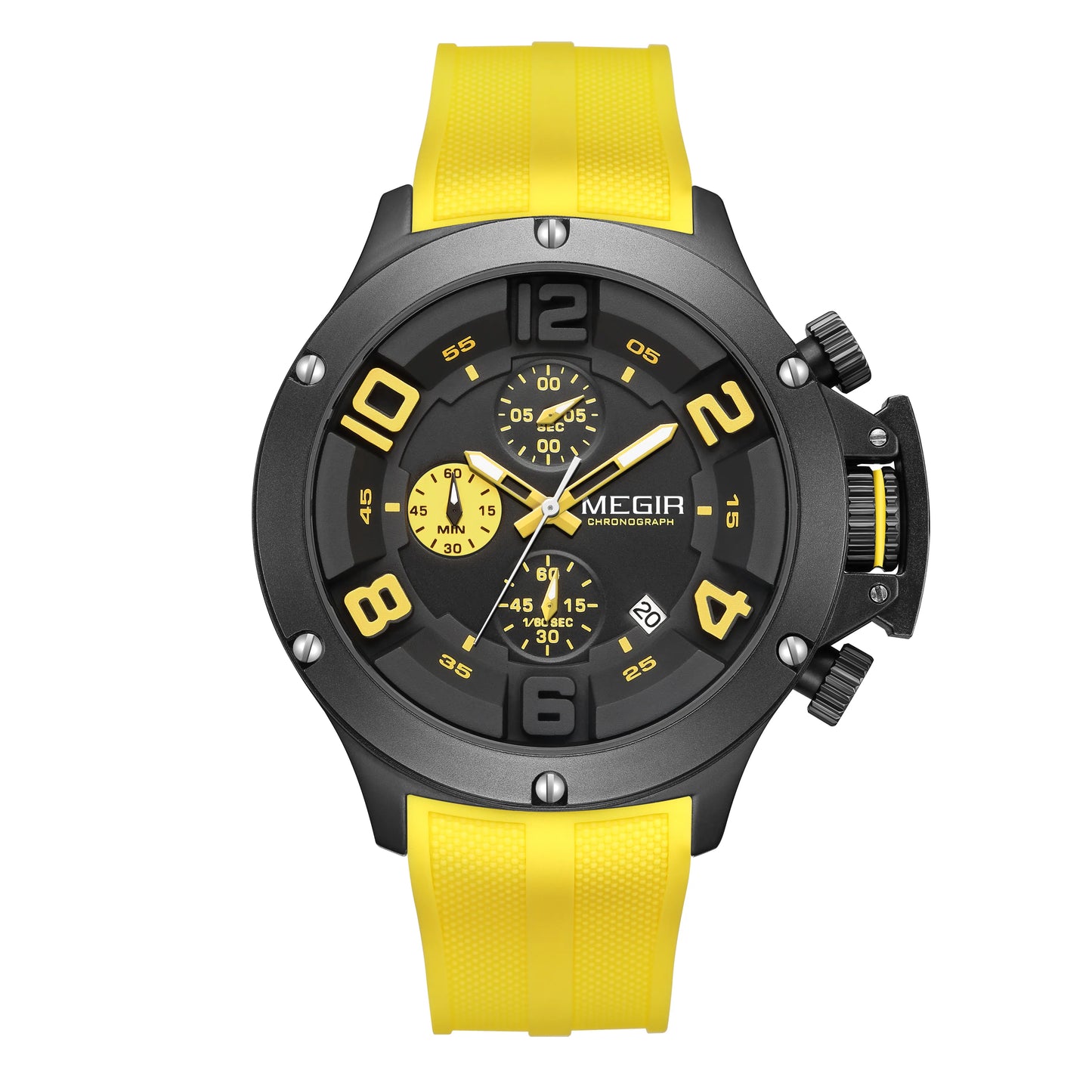 MEGIR Men's Submarine II Chronograph Date 47mm Silicone Strap Watch Yellow